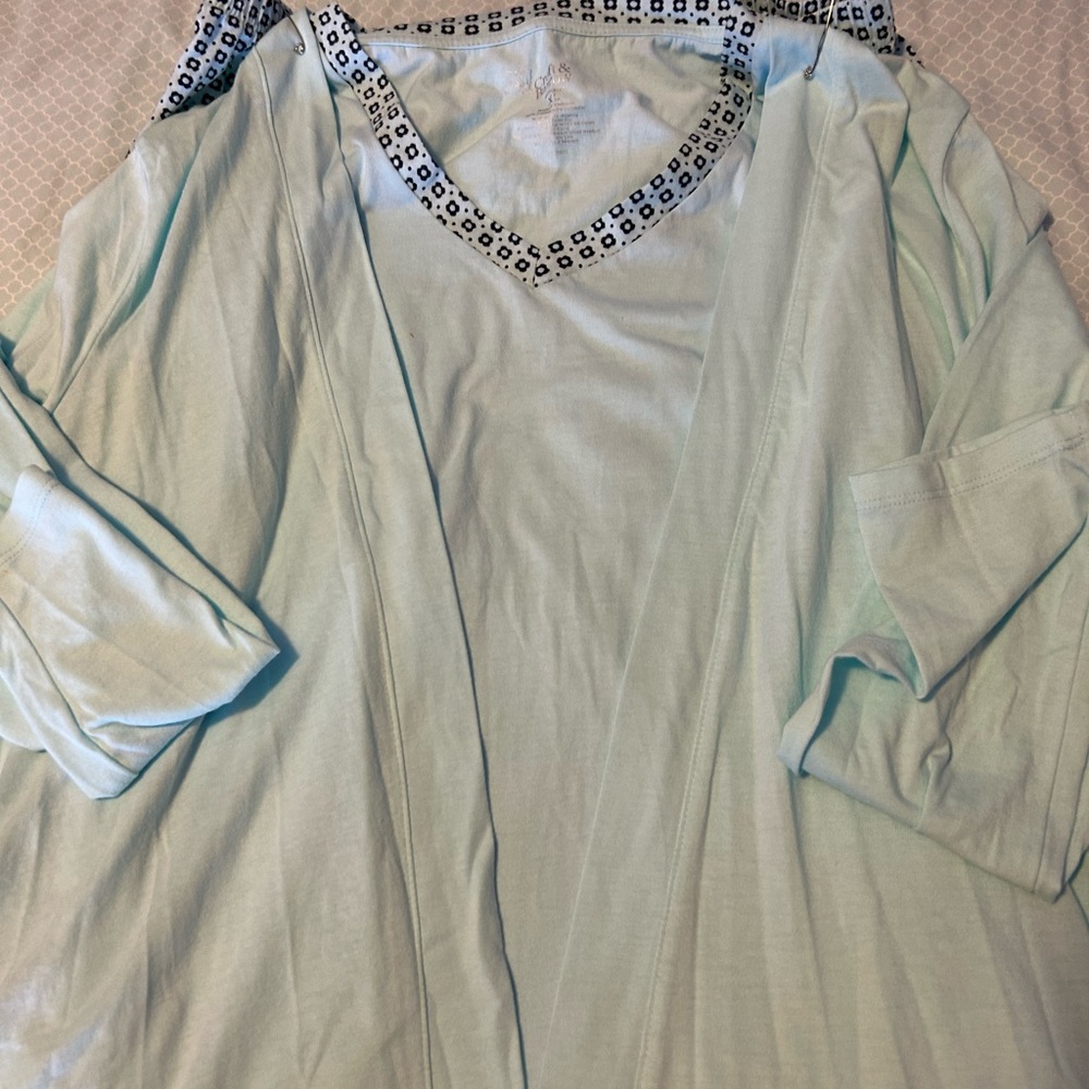 Croft & Barrow Light Blue Top with Black Floral Trim